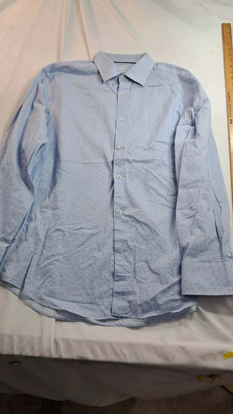Bugatchi Men Light Blue Cotton Dress Shirt 16.5 34 35 Micro Dot Button Front